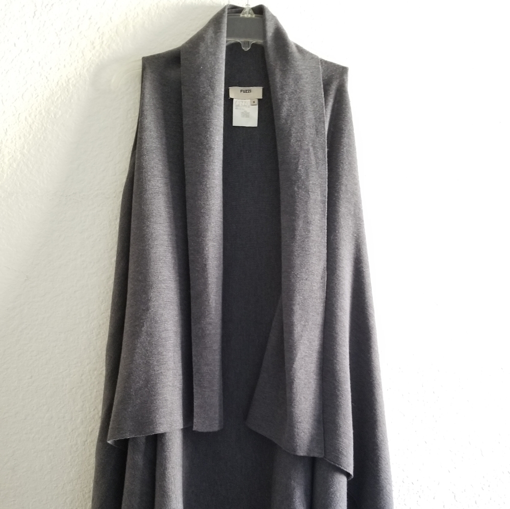 FUZZI Open Front Wool Asymmetric Cardigan Size S Small Grey